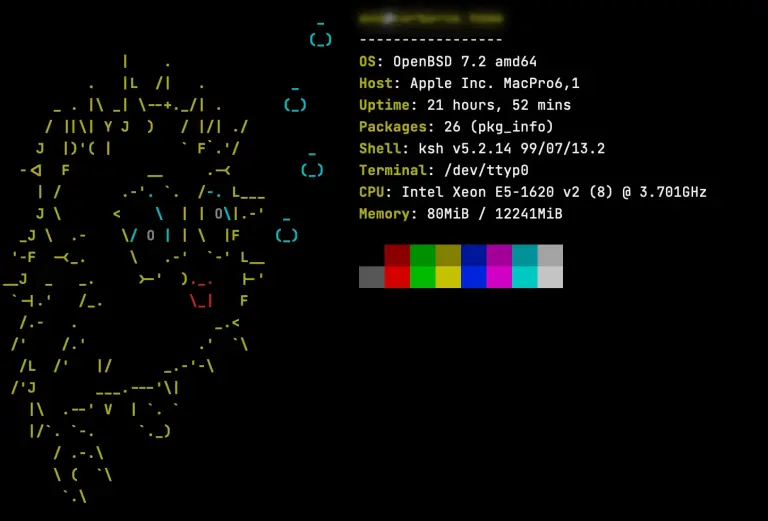 MacPro 2013 running OpenBSD 7.2 - neofetch screenshot